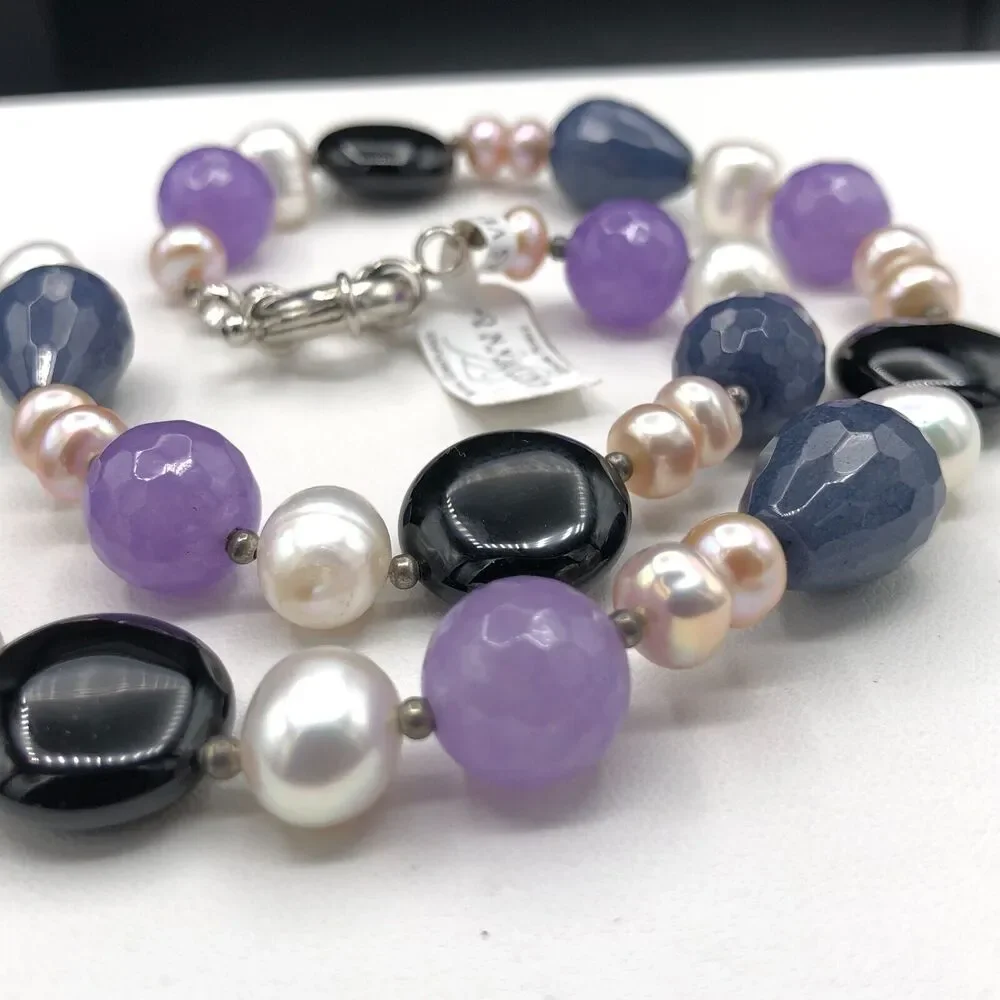 Alexander Kalifano Necklace Natural Gemstones Amethyst Genuine‎ Pearl Choker